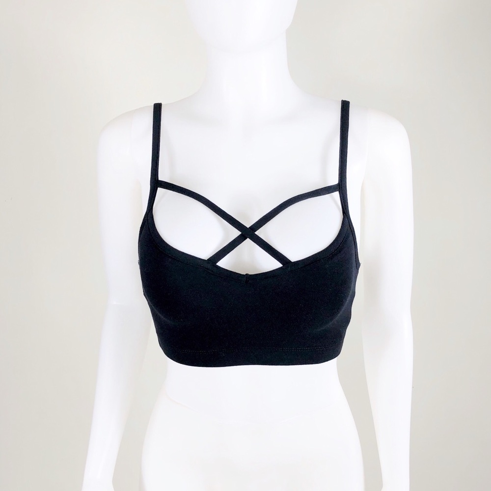 NWOT Black Strappy Criss Cross Caged Bra Crop Top - Picture 6 of 9